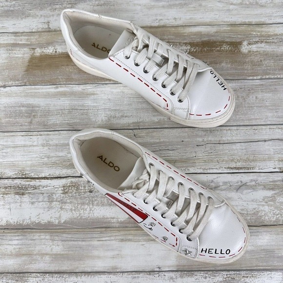 ALDO White Sneakers Women Size 6 Mavrina Trainers Lace Up Shoes Leather Studded - Picture 11 of 13